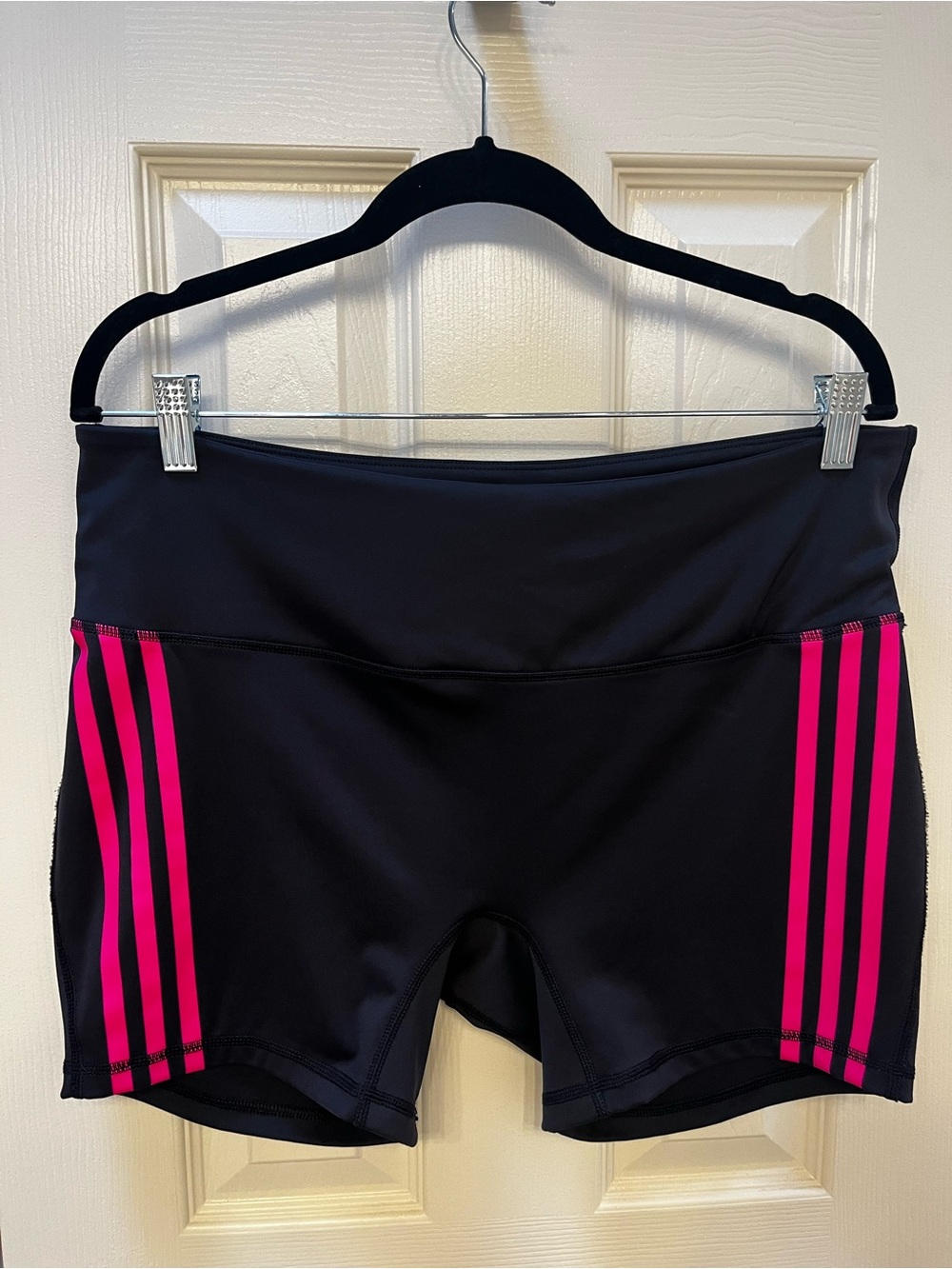 Black Adidas Women's Active Shorts with Pink Stripes